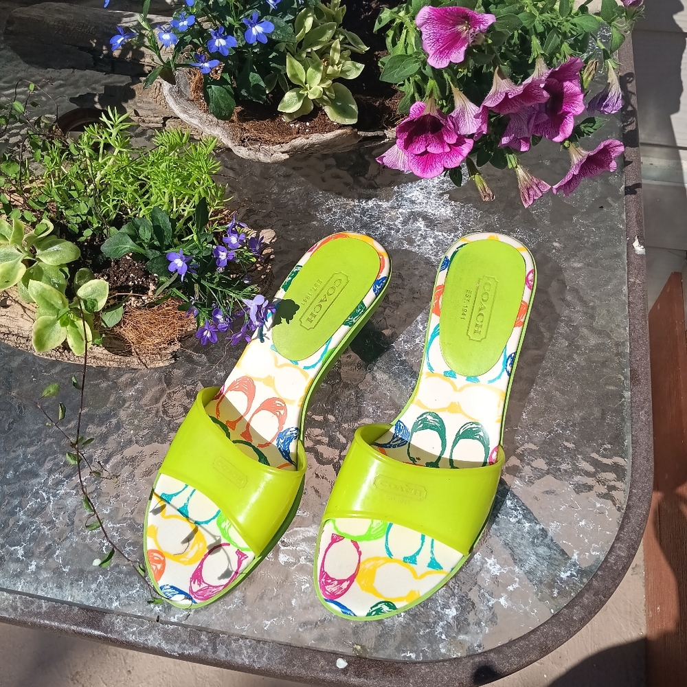 Coach Green Sandals Vibrant Slip-On Style